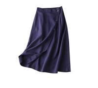 Navy Womens Skirts Midi Length Elastic Waist Casual A Line Skirt Button Down Solid Color Skirts High Waist Summer Swing Flowy Wrap Skirt Cotton Linen Loose Fit Dress Size XXL