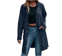 Navy Womens Waterproof Jackets Long Raincoats Buckle Down Hooded Jackets with Pockets Ladies Long Sleeve Hooded Jacket Lightweight Rain Coats for Outdoor Cycling Running S