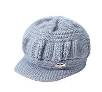Navy Wool Snow Ski Caps with Visor - Warm Knit Bobble Hats for Men & Women - Sparkly Cowboy Hats for Winter