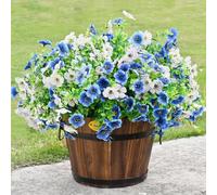 NAWEIDA 8 Bundles Artificial Fake Flowers，Fake Blue Silk Daisy with Eucalyptus for Planter Pot UV Resistant Realistic for Outside Porch Home Patio Garden Decoration (White Blue)