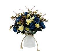 NAWEIDA Artificial Flowers with Vase Faux Flower Arrangements for Table Decor Table Centerpieces for Dining Room-Navy Blue