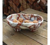 Nawgnail Natural Oval Calacatta Red Marble Fruit Bowl for Kitchen Counter 10", Large Decorative Bowl Two-Legs for Home Decor, Fruits Holder For Dining Table - Kitchen Organization