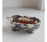 Nawgnail Natural Oval Calacatta Viola Marble Fruit Bowl for Kitchen Counter 10", Large Decorative Bowl Two-Legs for Home Decor, Fruits Holder For Dining Table - Kitchen Organization