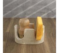 Nawgnail Natural Travertine 2-Slot Sponge Holder for Kitchen Counter, 2-in-1 Stone Drying Rack, Sponge Caddy for Sink Organizer - Beige Travertine