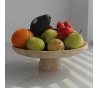 Nawgnail Natural Travertine Fruit Bowl for Kitchen Counter, Large Decorative Bowl Pedestal for Home Decor, Fruits Holder for Dining Table - Kitchen Organization (Beige Travertine)