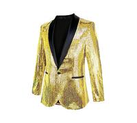 Nawgut Sequin Blazer Metallic Suit Disco Prom Shiny Jacket Wedding Party Banquet Fashion Tuxedo for Mens Adult, Gold, XL