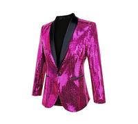 Nawgut Sequin Blazer Metallic Suit Disco Prom Shiny Jacket Wedding Party Banquet Fashion Tuxedo for Mens Adult, Rose Pink, M