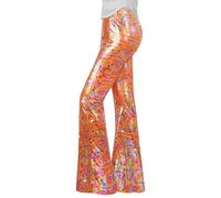 Nawgut Sequin Flare Pants Sparkly Glitter High Waisted Bell Bottoms Leggings Party Disco Clubwear for Women, Orange, Large