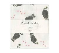 Nawrap Printed Japanese Dishcloth, Soft, Durable and Absorbent, Black Cat, Cotton and Rayon, Made in Japan