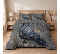 NAWVNMI 3 Pieces Quilted Bedspreads King Size Animals Oil Painting Bed Throw Comforter Set with 2 Pillowcase, Rock Raven Microfiber Quilted Bed Cover Blanket Coverlet (220×230 cm)