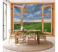 NAWVNMI 300 x 210cm - Wallpaper Mural Rural Fields Photo Wallpaper Window View Optical Illusion Design Wall Mural Art Print Wall Decoration Poster - Storm Clouds