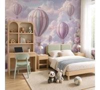 NAWVNMI 3D Panoramic Wallpaper Fantasy Fairy Tale, 400 x 280cm Panoramic Murals Hot Air Balloons Clouds Flower Fields for Living Room, Bedroom, Restaurant, TV Backdrop, Office Decoration