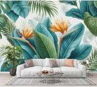 NAWVNMI 3D Panoramic Wallpaper Retro Plants, 400 x 280cm Panoramic Murals Bird of Paradise Banana Leaf for Living Room, Bedroom, Restaurant, TV Backdrop, Office Decoration