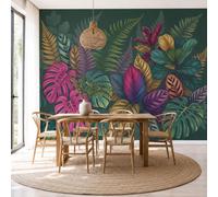 NAWVNMI 3D Panoramic Wallpaper Retro Printmaking, 200 x 140cm Panoramic Murals Tropical Broadleaf for Living Room, Bedroom, Restaurant, TV Backdrop, Office Decoration