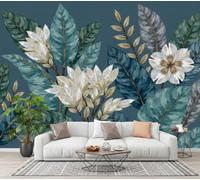 NAWVNMI 3D Panoramic Wallpaper Retro Printmaking, 400 x 280cm Panoramic Murals Tropical Plants Flowers for Living Room, Bedroom, Restaurant, TV Backdrop, Office Decoration