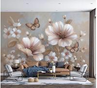 NAWVNMI 3D Wall Mural Elegant Floral Print Photo Wallpaper, French Country Silk Mural Decoration Poster Picture Design Wall Art for Living Room Bedroom Background, Beige ， 300 x 210cm