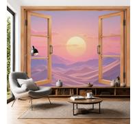 NAWVNMI 400 x 280cm Wallpaper Mural Sand Dunes Landscape Window View Optical Illusion Design Mural for Bedroom Bathroom Living Room Wall Decoration Poster Sunrise Sky