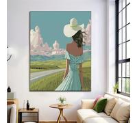 NAWVNMI A Woman'S Back View Wall Art Grassland Highway Room Aesthetic Poster A Woman'S Back View Canvas Art Poster 28x39 Inch Unframed for Bedroom Living Room Dorm Apartment Home Decor