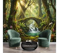 NAWVNMI Ancient Trees Stone Bridges Mural Wallpaper Forests Streams Wall Mural Decoration Poster Picture Design Modern Ancient Trees Stone Bridges Wallpaper for Living Room Bedroom- 350 x 256cm