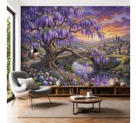 NAWVNMI Ancient Wisteria Trees Mural Wallpaper Stone Arch Bridge Wall Mural Decoration Poster Picture Design Modern Ancient Wisteria Trees Wallpaper for Living Room Bedroom- 250 x 175cm