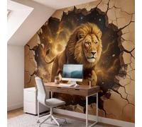 NAWVNMI Animals Breaking The Wall Wallpaper, Lion Nebula, Panoramic Silk Paste-the-Wall, for Living Room or Bedroom, 300 x 210cm