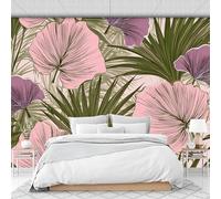 NAWVNMI Art Nouveau Style Palm Leaf Wallpaper Mural, Seamless Pattern Wall Mural, Silk Print Photo Wallpaper for Bedroom Living Room Decor Poster Picture Design 150 x 105cm Pink Green