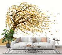 NAWVNMI Autumn Scenery Wall Mural Wallpaper, Weeping Willows Panoramic Wallpaper for TV Backdrop, Large Wall Mural for Living Room Bedroom Office Decoration, 250 x 175cm (W x H)