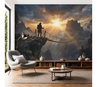 NAWVNMI Canyon Suspension Bridge Wall Wallpaper Mural, Cliffside Secret Realm Silk Wallpaper Mural, for Livingroom Bedroom, Modern Wall Décor 450 x 315cm Art Print Murals