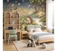 NAWVNMI Cartoon Animal Wall Mural Wallpaper, Badger Hedgehog River, Panoramic Silk Paste-the-Wall, Multi-Panel Wall Art for Living Room or Bedroom, 300 x 210cm