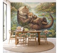 NAWVNMI Cartoon Animal Wall Mural Wallpaper, Otter River, Panoramic Silk Paste-the-Wall, Multi-Panel Wall Art for Living Room or Bedroom, 450 x 315cm