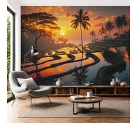 NAWVNMI Coastline Terraced Fields Mural Wallpaper Palm Trees Sunset Wall Mural Decoration Poster Picture Design Modern Coastline Terraced Fields Wallpaper for Living Room Bedroom- 450 x 315cm
