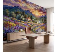 NAWVNMI Countryside Scenery Wall Mural Wallpaper, Distant Mountains Flower Fields Panoramic Wallpaper for TV Backdrop, Large Wall Mural for Living Room Bedroom Office Decoration, 250 x 175cm (W x H)