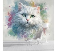 NAWVNMI Cute Cat Art Mural Wallpaper 200 x 140cm Silk Mural Wallpaper Watercolor Splash Background Murals for Bedroom Living Room Bathroom Kitchen, Sofa TV Background Wall Mural