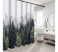 NAWVNMI Dense Forest Shower Curtain, Fog Evergreen Trees Bathroom Curtain Waterproof 180 x 180 cm, Mildew Resistant Washable, Quick Dry Polyester with 12 Hooks
