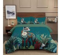 NAWVNMI Ethnic Animals Reversible Quilted Bedspreads Super King Size, Lightweight Quilt Comforter Super King, Throw Quilt, Quilted Blanket All Seasons (Jungle Fox, 260×220 cm)