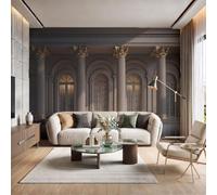 NAWVNMI European Classical Architecture Wall Mural Wallpaper, Stone Pillars Arched Windows, Panoramic Silk Paste-the-Wall, Multi-Panel Wall Art for Living Room or Bedroom, 450 x 315cm