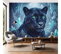 NAWVNMI Fantasy Animal Wall Mural Wallpaper, Black Panther Crystal Cave, Panoramic Silk Paste-the-Wall, Multi-Panel Wall Art for Living Room or Bedroom, 250 x 175cm