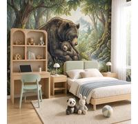 NAWVNMI Forest Animal Wall Mural Wallpaper, Brown Bear Stream, Panoramic Silk Paste-the-Wall, Multi-Panel Wall Art for Living Room or Bedroom, 400 x 280cm