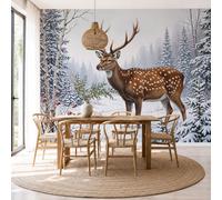 NAWVNMI Forest Animal Wall Mural Wallpaper, Sika Deer, Panoramic Silk Paste-the-Wall, Multi-Panel Wall Art for Living Room or Bedroom, 300 x 210cm