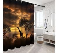 NAWVNMI Giraffe Silhouette Shower Curtain, Sunset Trees Bathroom Curtain Waterproof 180 x 200 cm, Mildew Resistant Washable, Quick Dry Polyester with 12 Hooks