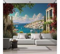 NAWVNMI Greece Islands Wallpaper, Summer Home Wallpaper for Living Room, 400 x 280cm Wall Murals for Bedroom, Large Mural & Room Decor, Natural Scenery Wall Paper