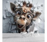 NAWVNMI Happy Giraffe Mural Wallpaper 350 x 256cm Silk Mural Wallpaper Leaping Over The Wall Murals for Bedroom Living Room Bathroom Kitchen, Sofa TV Background Wall Mural