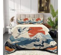 NAWVNMI Japanese Style Landscape Reversible Quilted Bedspreads King Size, Lightweight Quilt Comforter King, Throw Quilt, Quilted Blanket All Seasons (Mount Fuji Red-Crowned Crane, 220×230 cm)