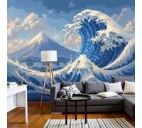 NAWVNMI Japanese Ukiyo-E Prints Wall Wallpaper Mural, Waves Mount Fuji Silk Wallpaper Mural, for Livingroom Bedroom, Modern Wall Décor 250 x 175cm Art Print Murals