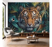 NAWVNMI Jungle Animal Wall Mural Wallpaper, Tiger Bamboo Leaf, Panoramic Silk Paste-the-Wall, Multi-Panel Wall Art for Living Room or Bedroom, 400 x 280cm