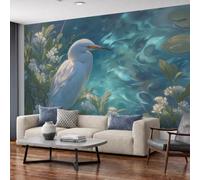 NAWVNMI Lakes Waterbirds Wall Mural Wallpaper, Egrets Flowers, Panoramic Silk Paste-the-Wall, Multi-Panel Wall Art for Living Room or Bedroom, 250 x 175cm