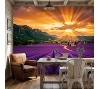 NAWVNMI Landscape Photography Wall Mural Wallpaper, Lavender Fields, Panoramic Silk Paste-the-Wall, Multi-Panel Wall Art for Living Room or Bedroom, 300 x 210cm