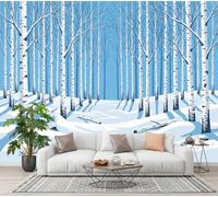 NAWVNMI Landscape Printmaking Wallpaper, Birch Forest Mural Wallpaper, Landscape Printmaking Room Decor Wall Art for Living Room Bedroom Kitchen 300(W) X 210cm(H)