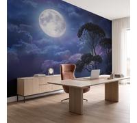 NAWVNMI Large Moonlit Night Scenery Mural Wallpaper 250 x 175cm, Cliff Ancient Tree Photo Wallpaper, Silk Wall Mural Decoration Poster Picture for Bedroom Living Room Hallway Sofa Backdrop