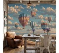 NAWVNMI Large Retro Printmaking Mural Wallpaper 300 x 210cm, Hot Air Balloon Open Field Photo Wallpaper, Silk Wall Mural Decoration Poster Picture for Bedroom Living Room Hallway Sofa Backdrop